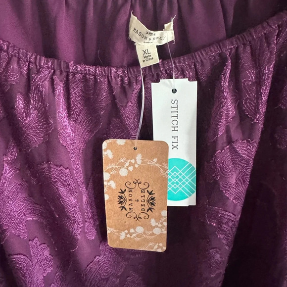 Stitch fix mason & belle purple jacquard floral metallic blouse top sz XL NWT - Picture 5 of 7